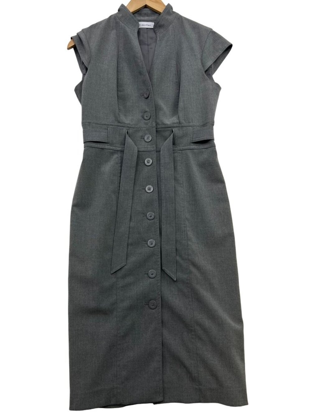 Calvin Klein Women's Button-Front Sheath Dress Cap Sleeve Size 4 Charcoal Gray
